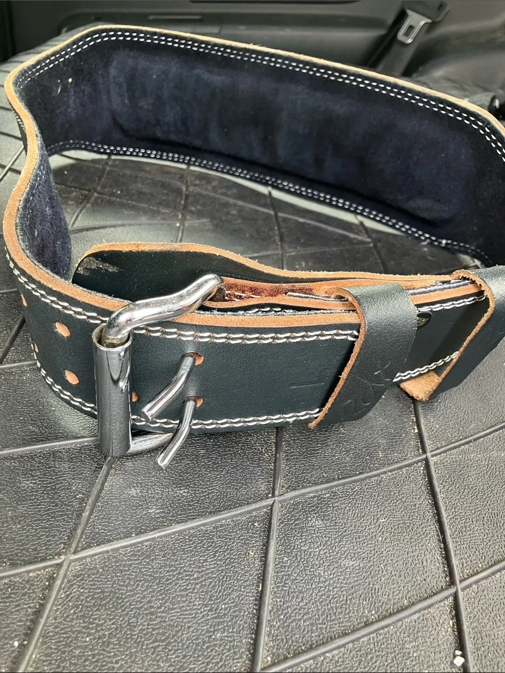 Black Leather Weightlifting Belt with Suede Interior